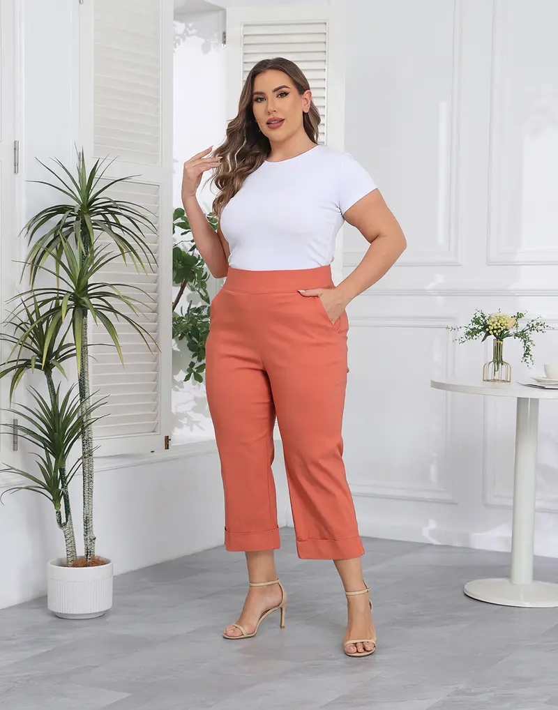 Women's Plus-Size Tie-Free Capri Pants