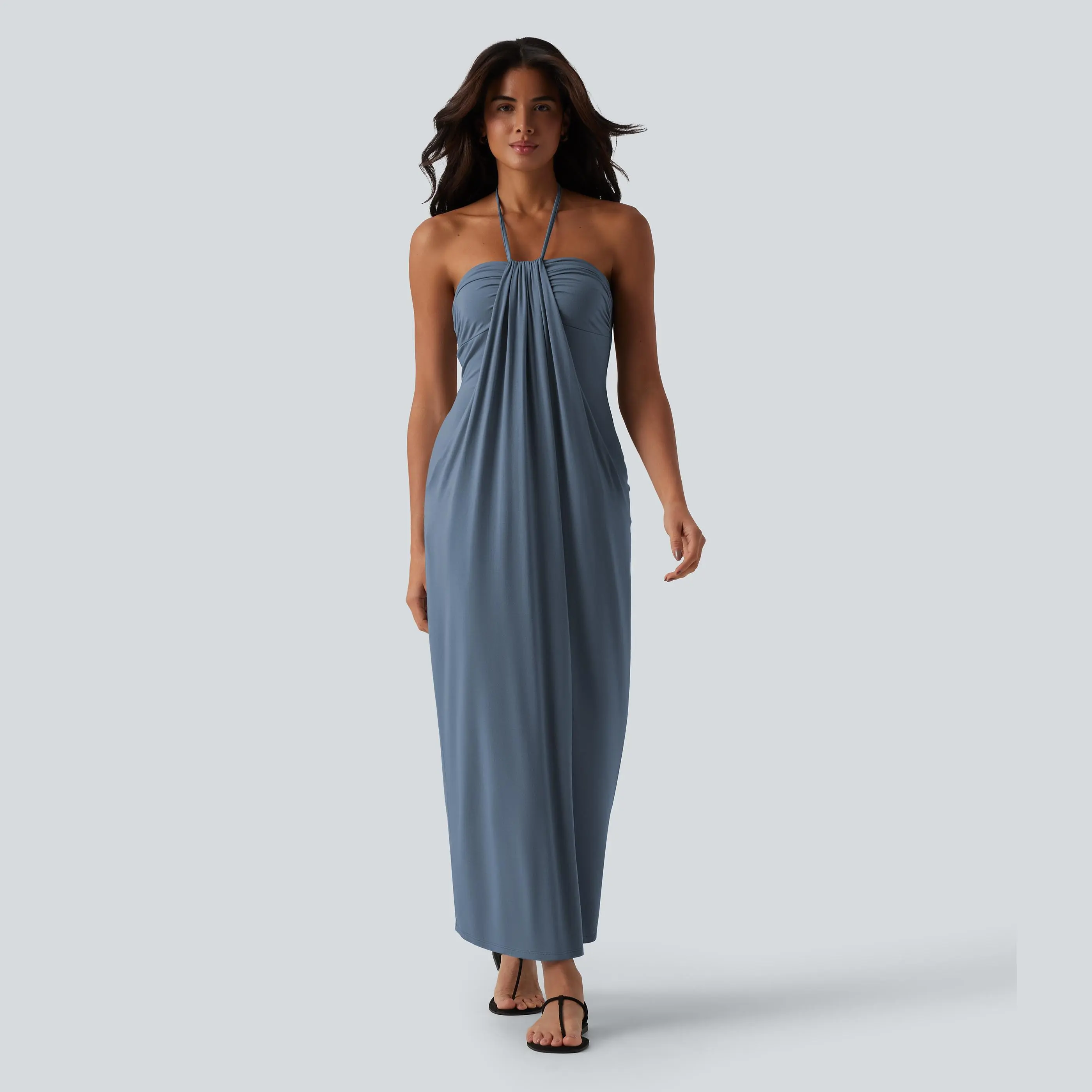Women's Halter Tie Back Maxi Dress with Pockets – Cute Flowy Summer Dress for Beach, Vacation & Daily Wear