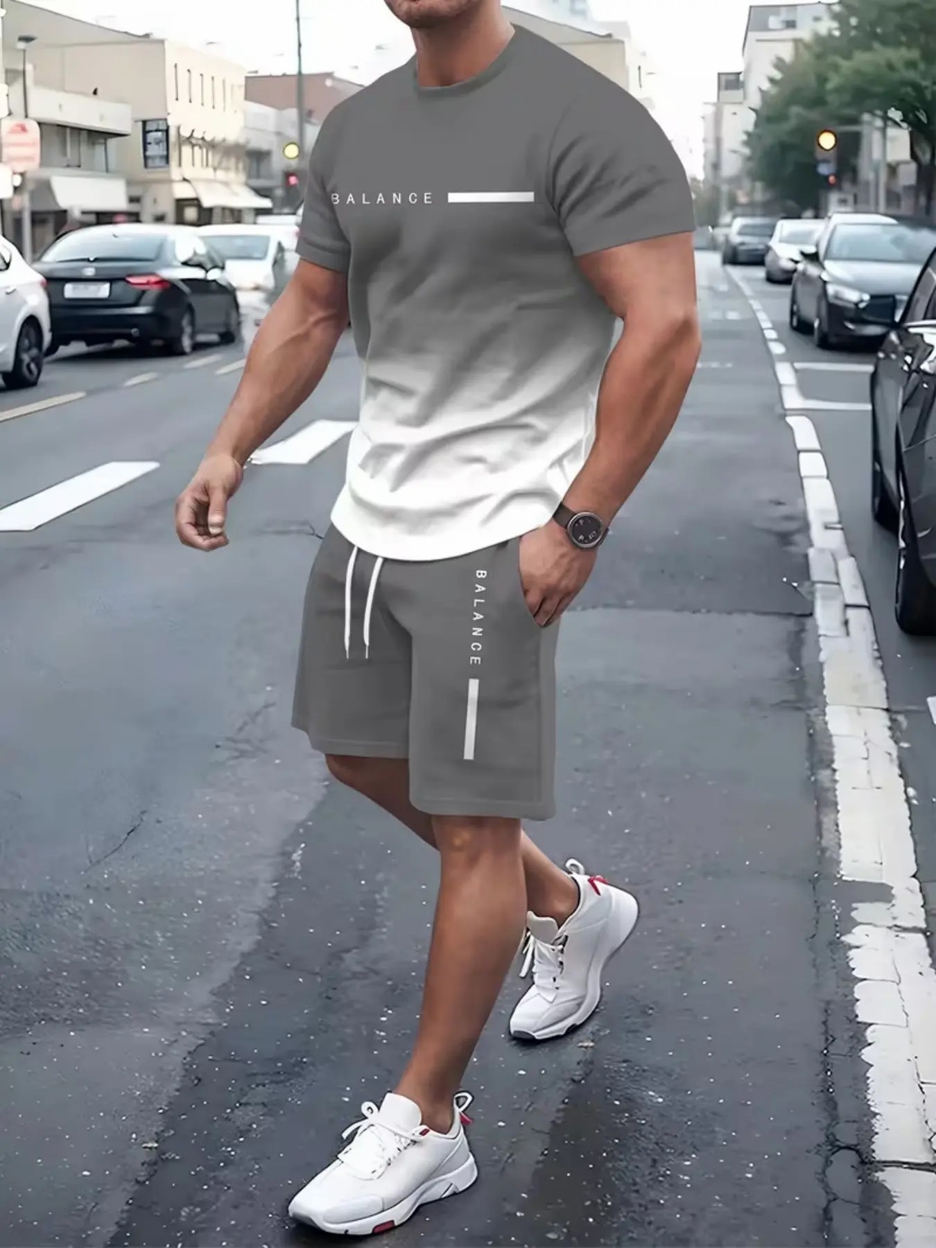Men’s Gradient Performance 2-Piece Set – Athletic Tee & Shorts Outfit