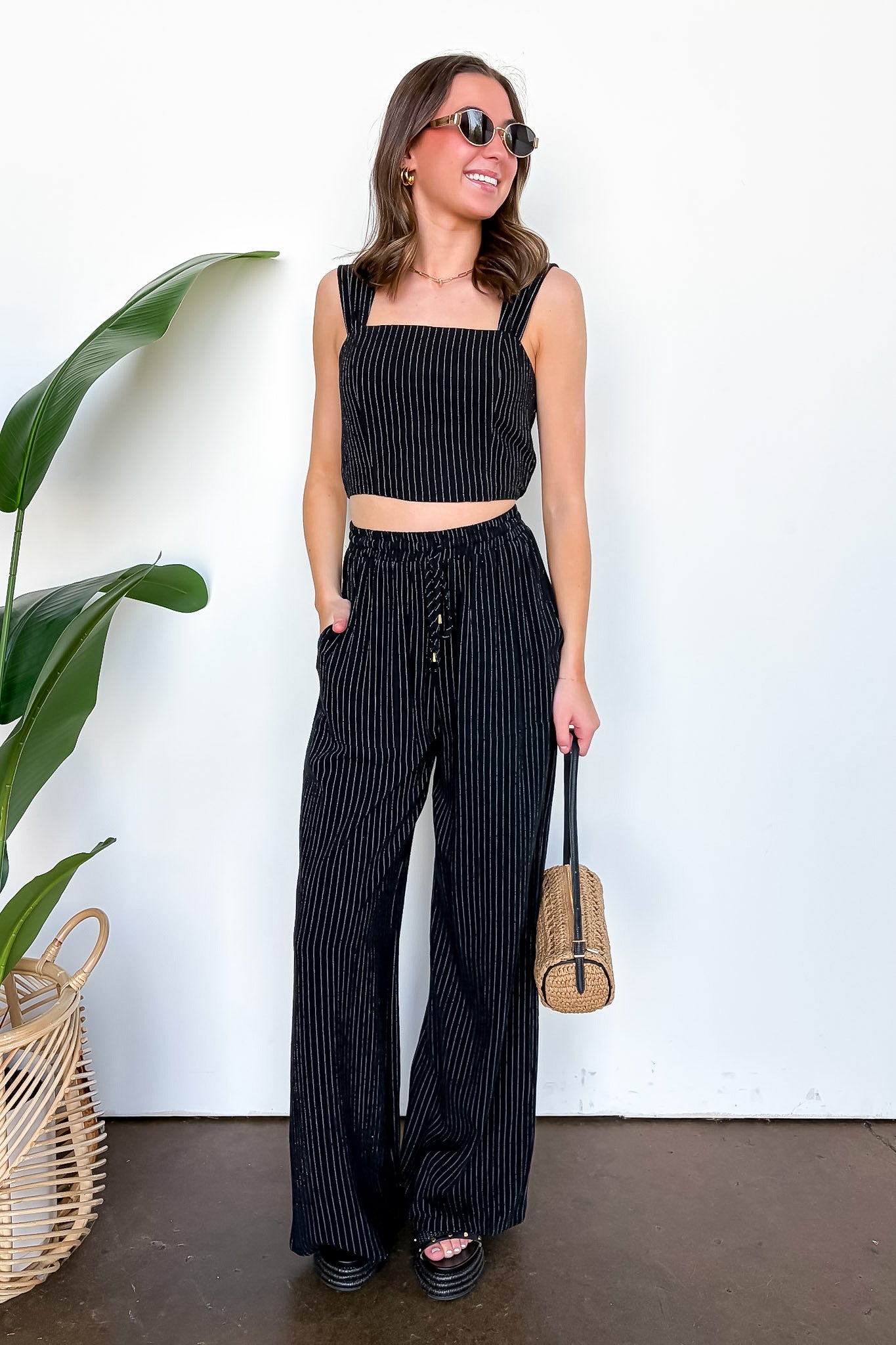 Striped Linen Smock Waist Pants
