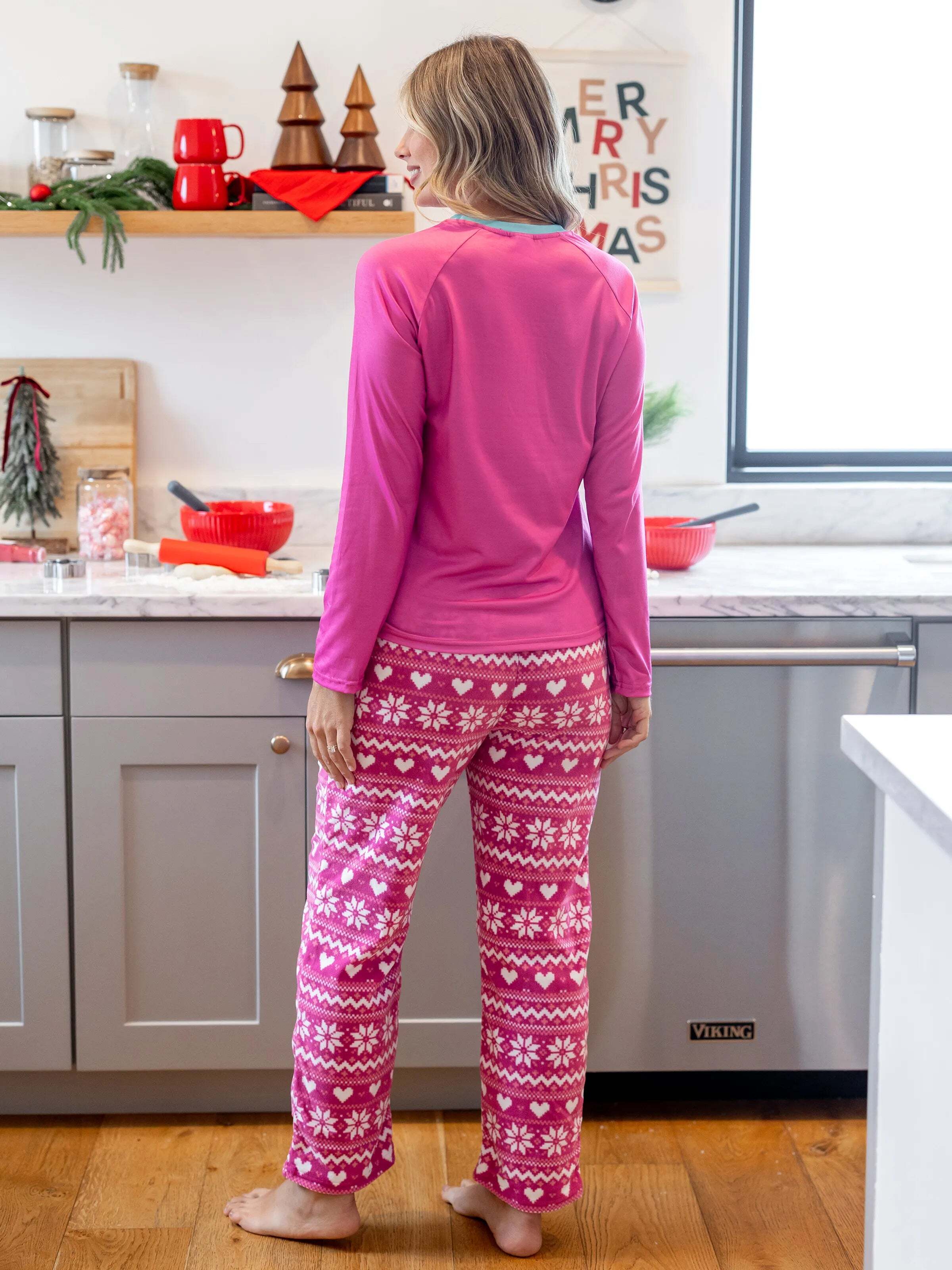 Barbie Christmas Mommy and Me Snowflake Print Pajamas Set Hot Pink