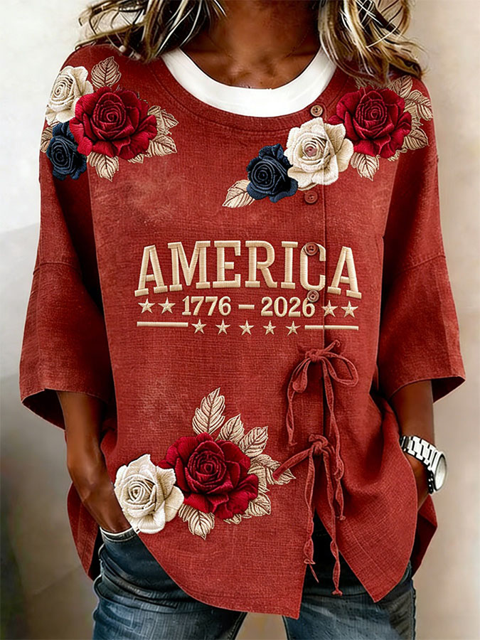 Women'S Casual American Independence Day 250Th Anniversary Printed Top