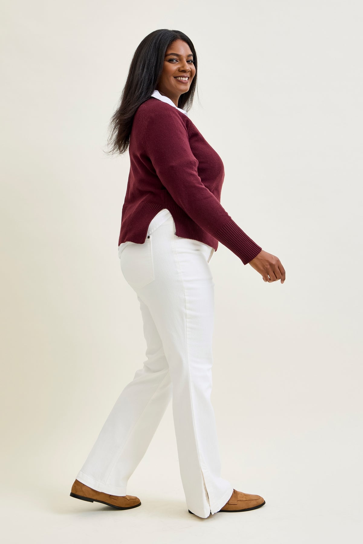 Lara White Slim Boot with Side Slit - PLUS