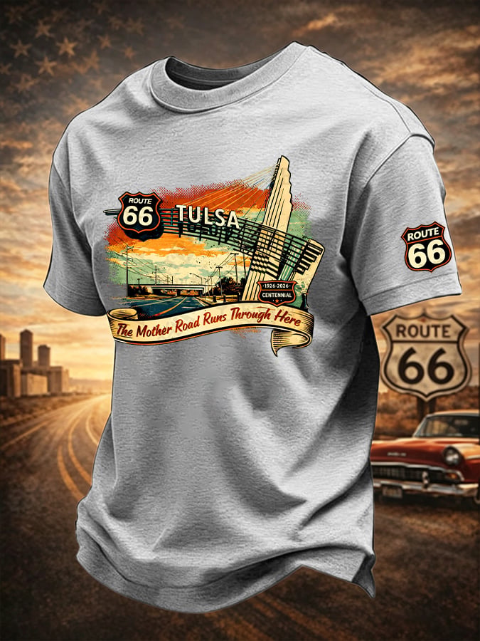 Men's Route 66 Centennial Mother Road Print Round Neck T-shirt