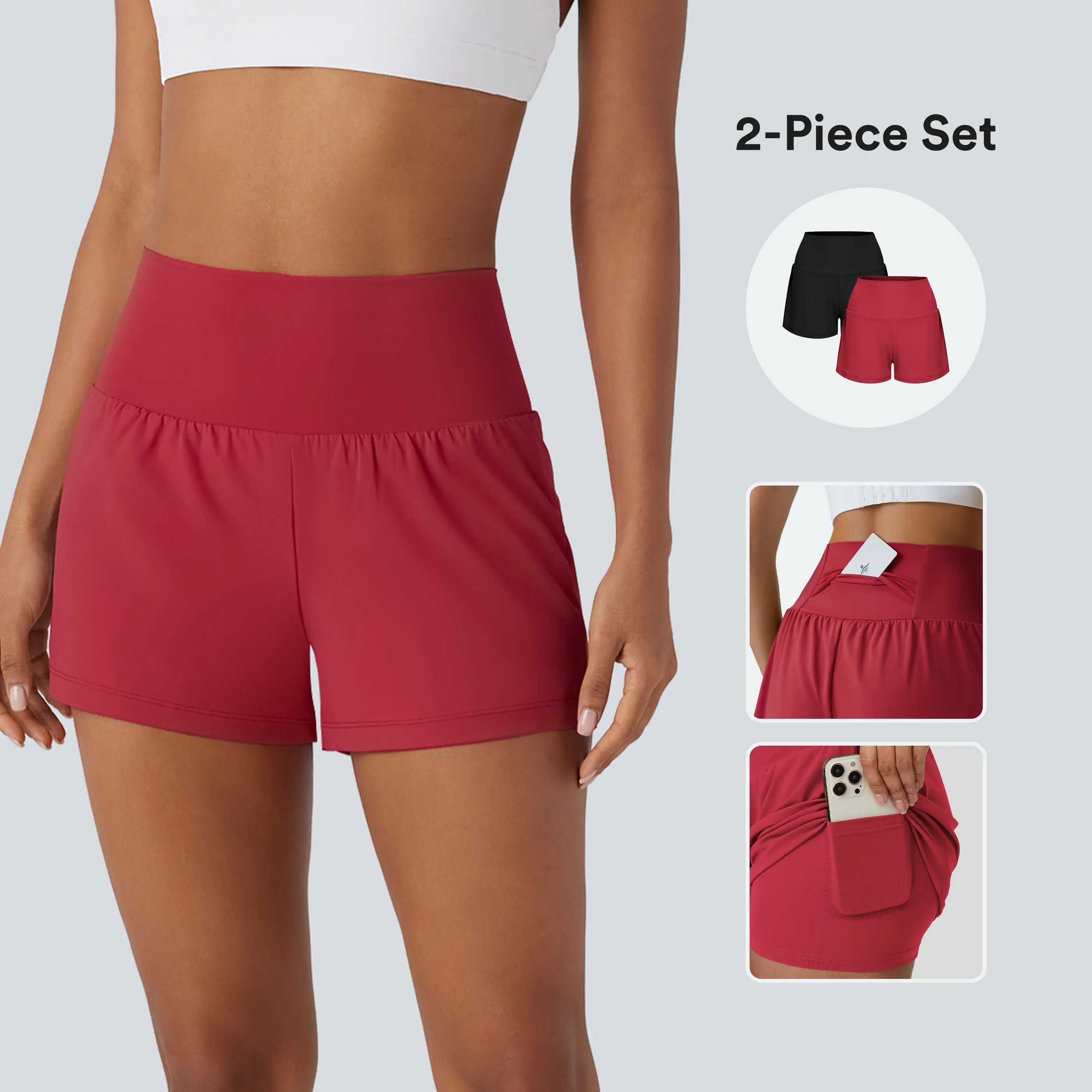 Women’s 2-in-1 Super High Waisted Yoga Shorts with Multi Pockets