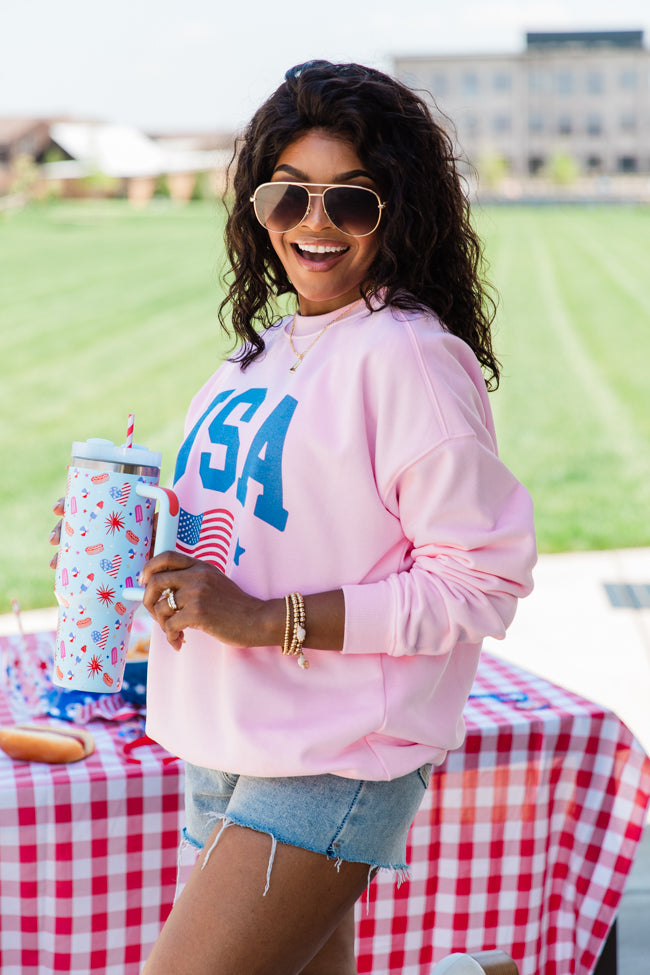 USA Flag Light Pink Graphic Sweatshirt