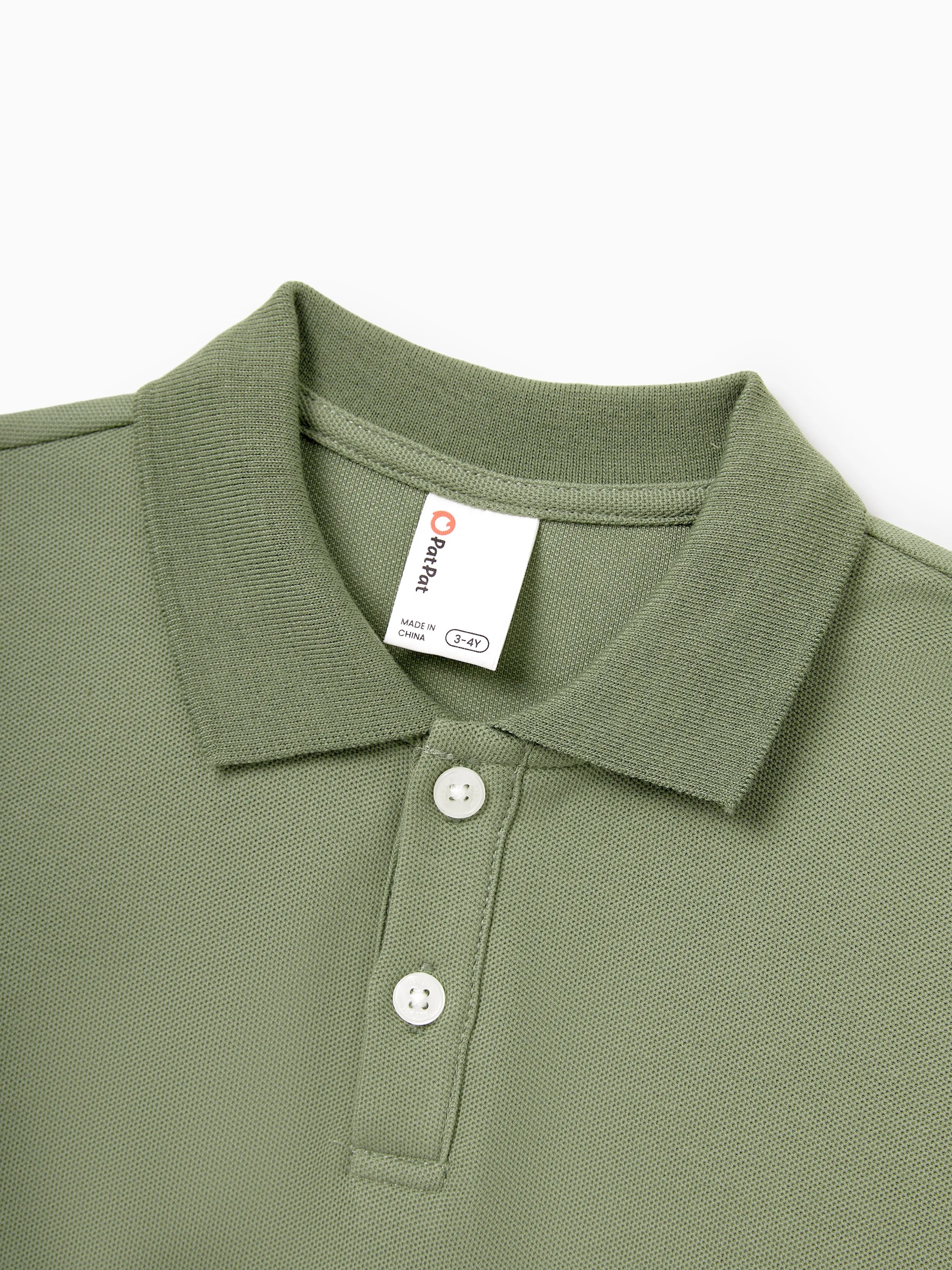 Family Matching Polo Collar Short-sleeve Shirt or V-neck Strappy Mesh Dress  Green