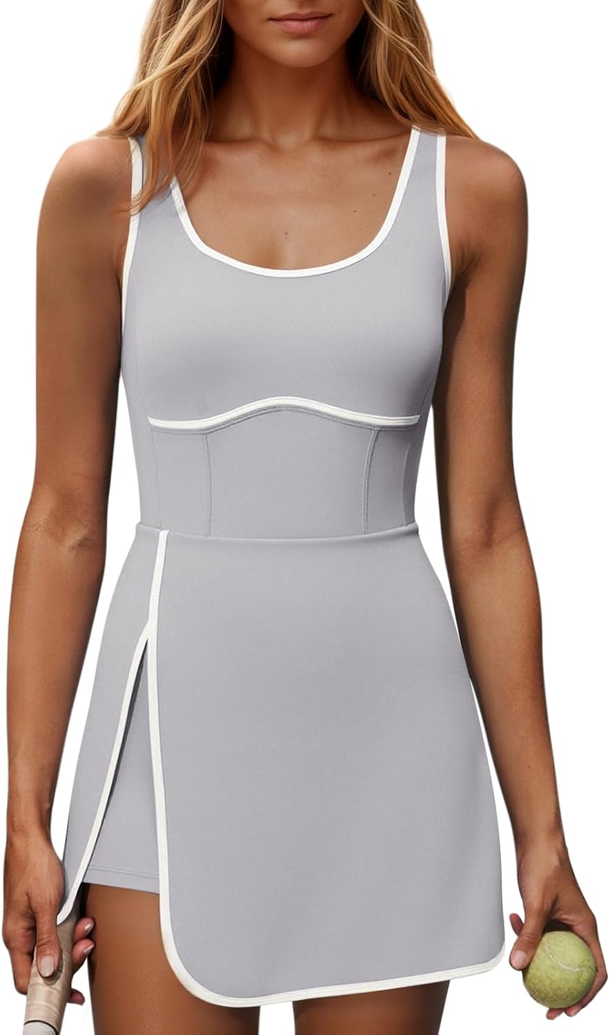 Womens Workout Tennis Dress with Built-in Bra & Shorts Pockets Sleeveless Cutout Golf Athletic Mini Dresses