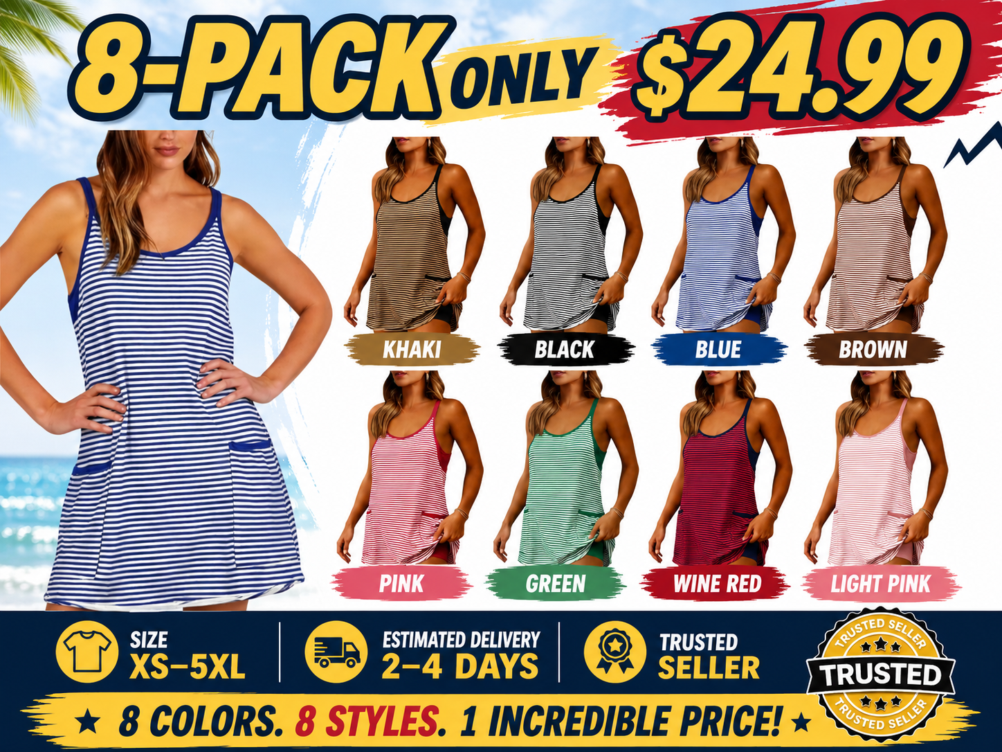 Women's Summer Sleeveless Striped Mini Dress