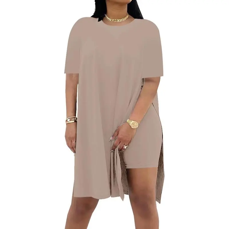 Women Plus Crewneck Short Sleeve Tops and Skinny Biker Shorts Sets