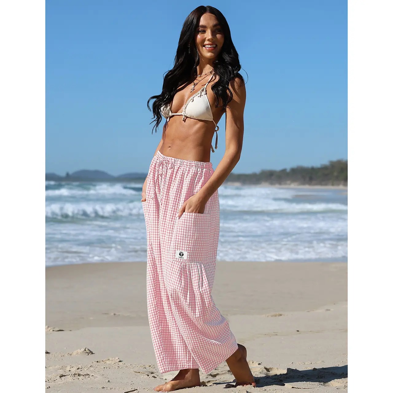 Women's SS26 Wide Leg Gingham Plaid Pants