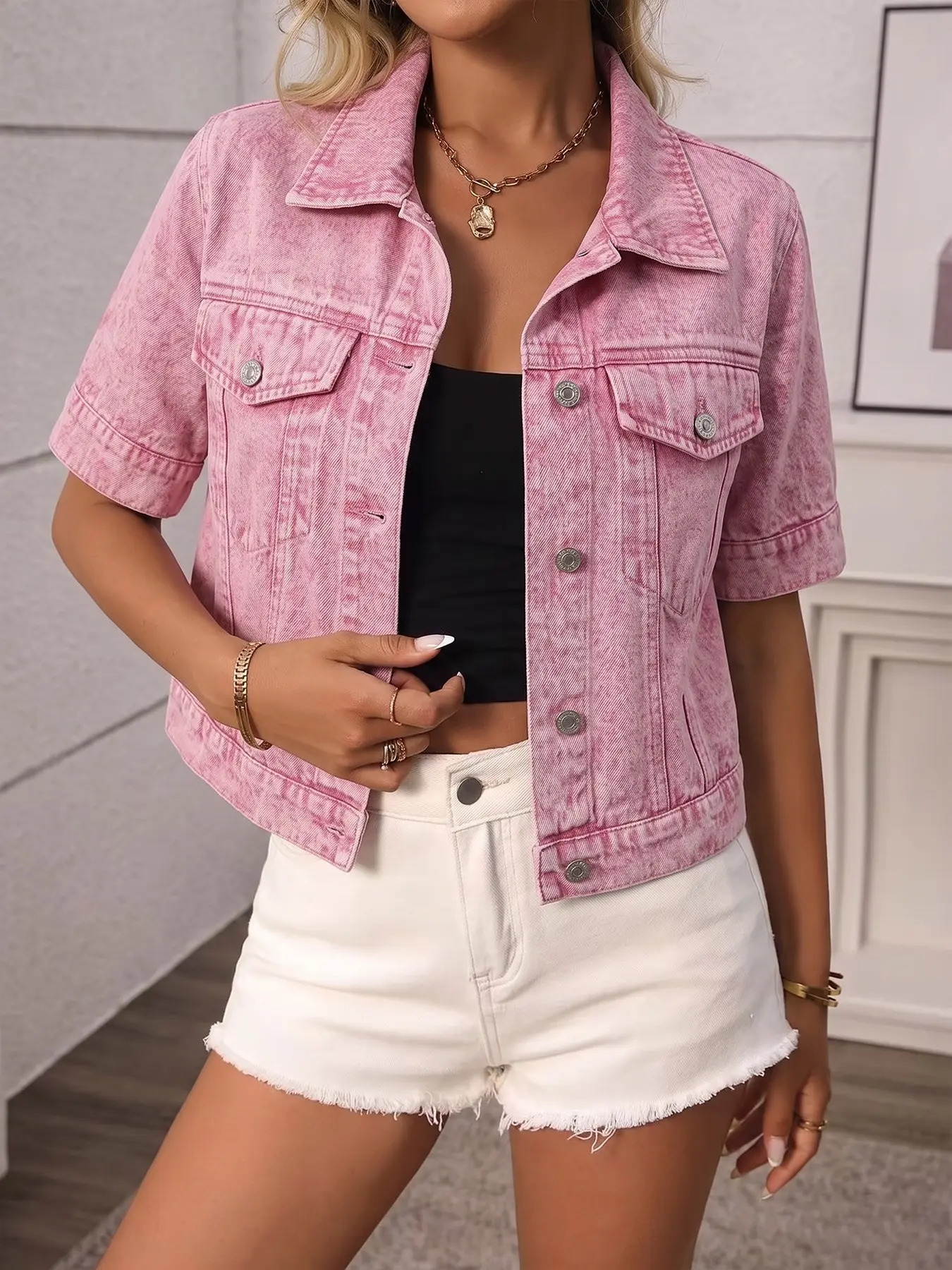 Casual Short Sleeve Denim Jacket – Lightweight Summer Button-Up Outerwear