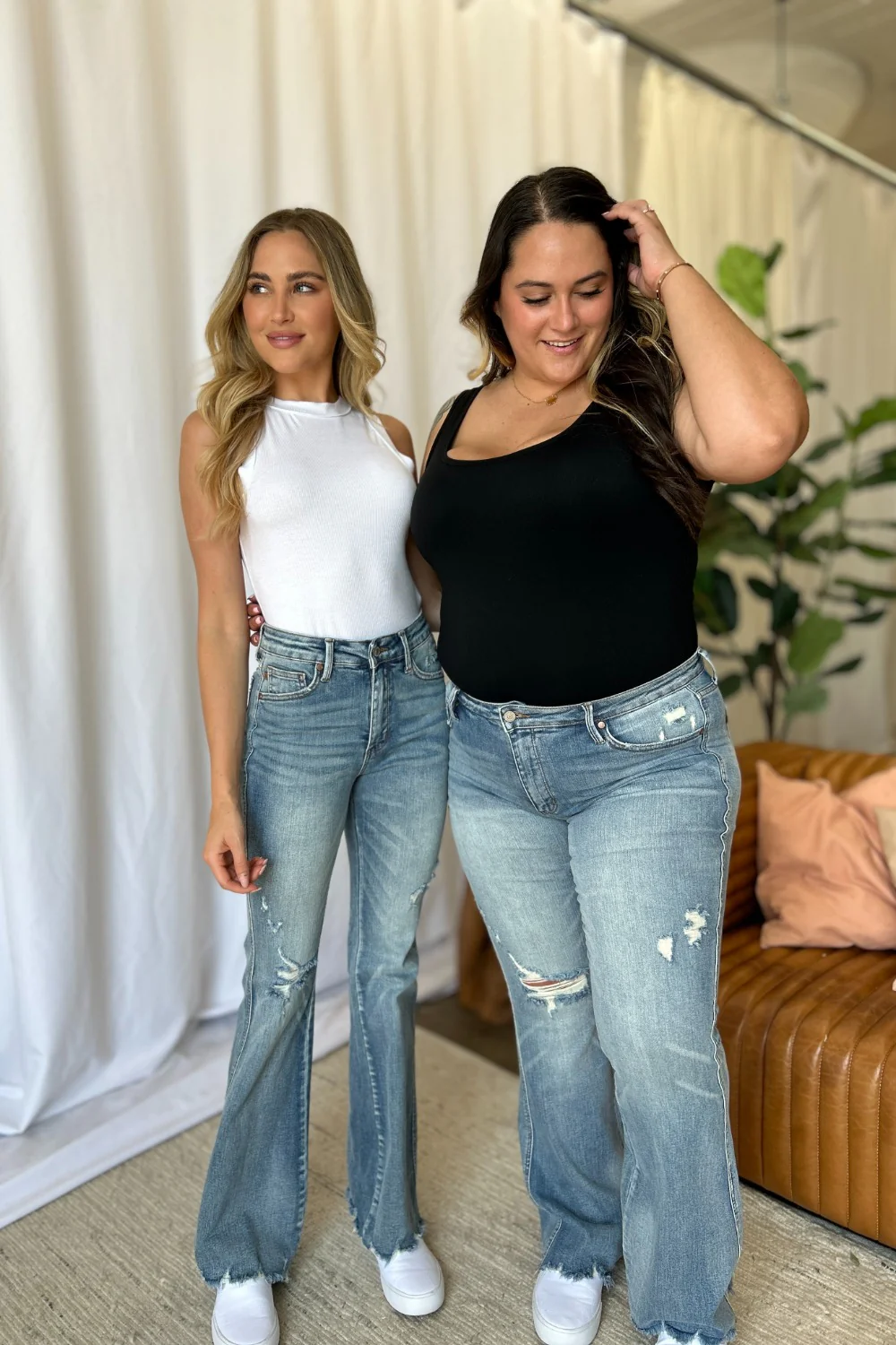Blue Full Size Medium Rise Tummy Control Destroy Flare