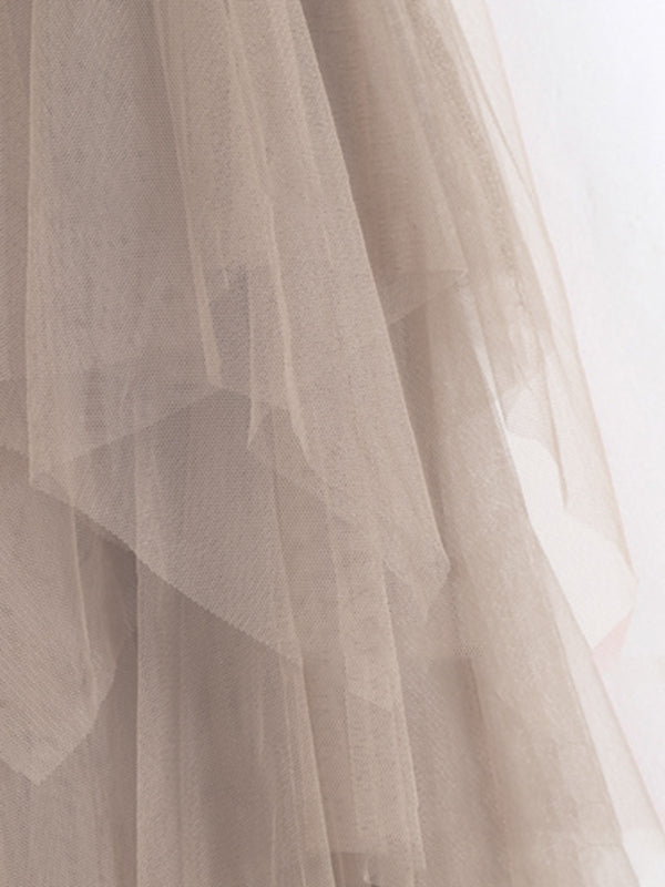 Fairy Mesh Splicing Solid Color High Waist Midi Skirt