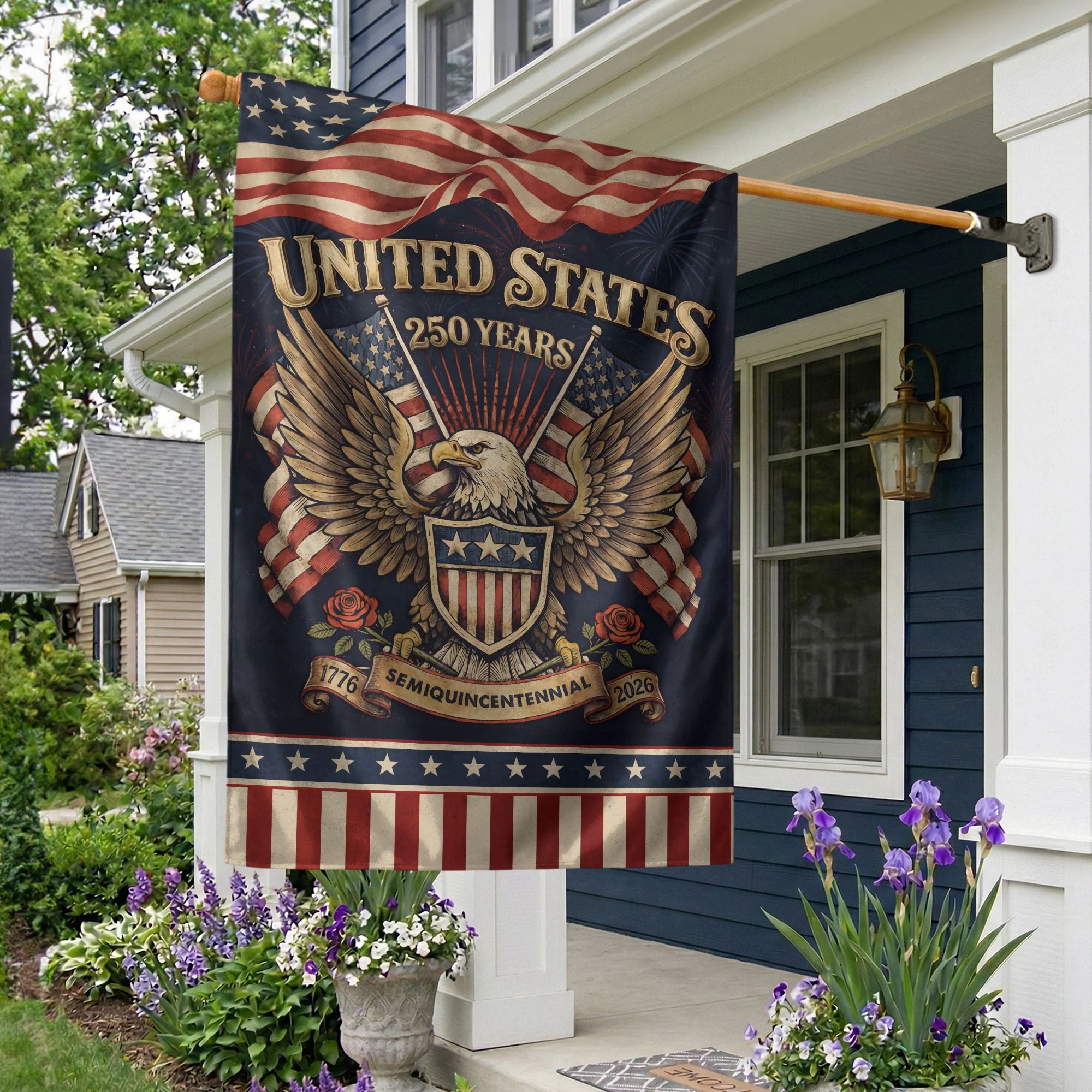 USA 250Th Anniversary 1776–2026 House Flag – Patriotic Eagle & Roses