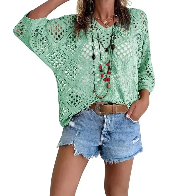 🔥Clearance sale, limited stock 🔥Women's Bohemian-Style Crocheted V-Neck Top