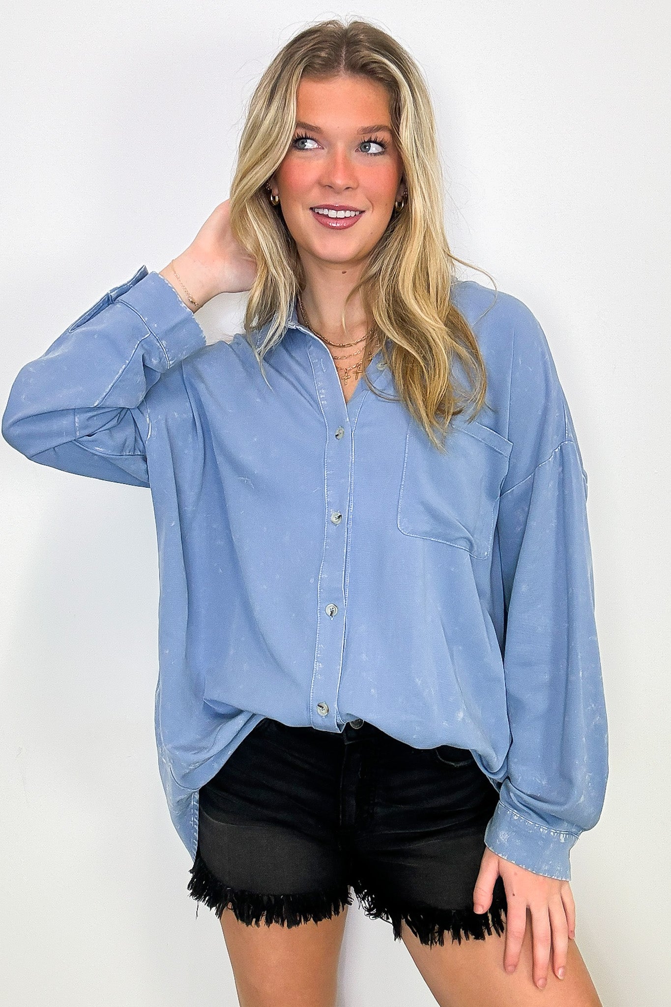 Mineral Wash Button Down Top