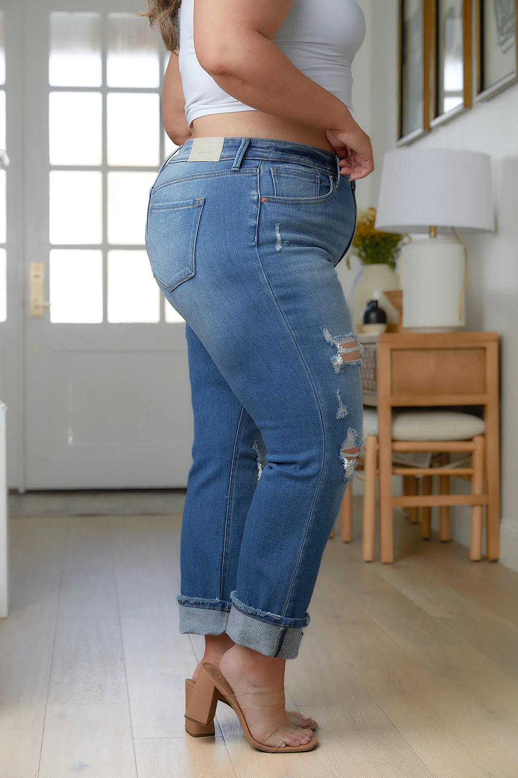 High Rise Distressed Straight Jeans