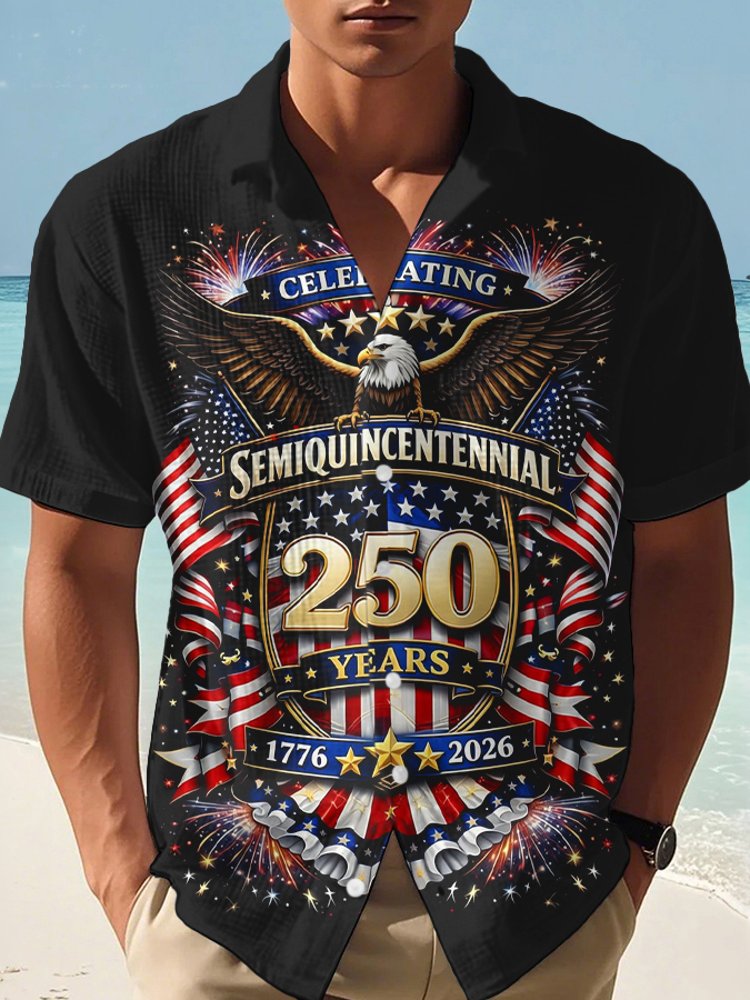 Men's Hawaii Vacation United States Independence Day Printed Casual Shirt