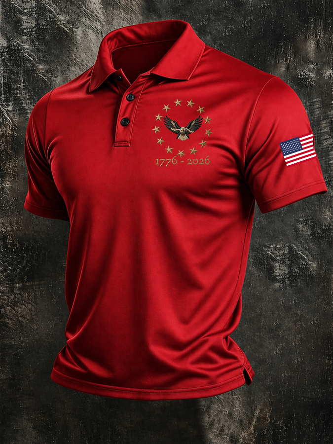Men'S American Flag Print Casual Polo Shirt