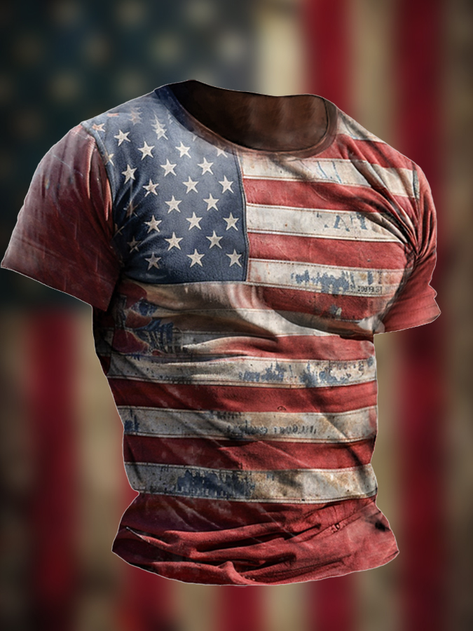 Men'S Retro American Flag Independence Day T-Shirt