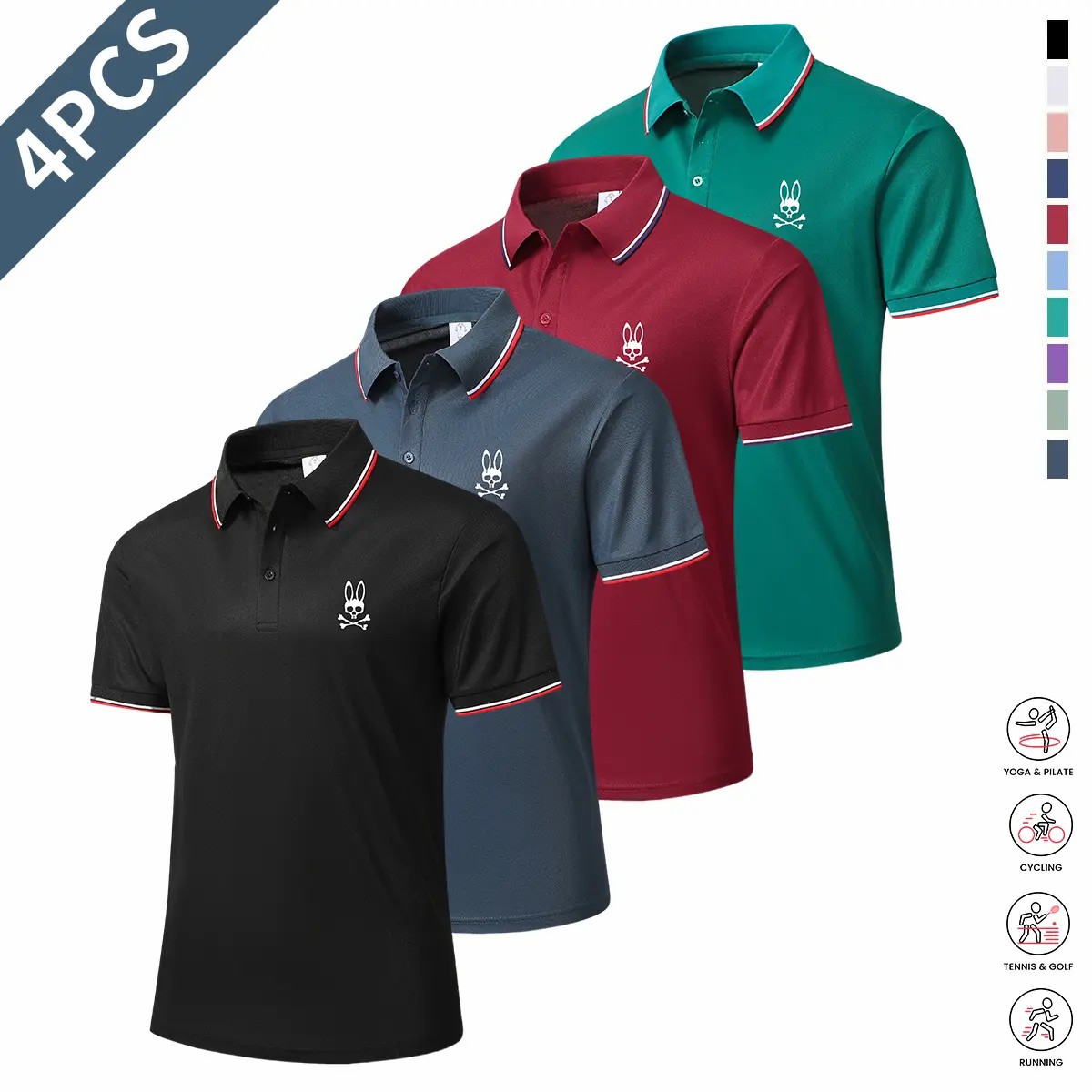Premium Men’s 4-Pack Performance Polo Set - Breathable & Lightweight