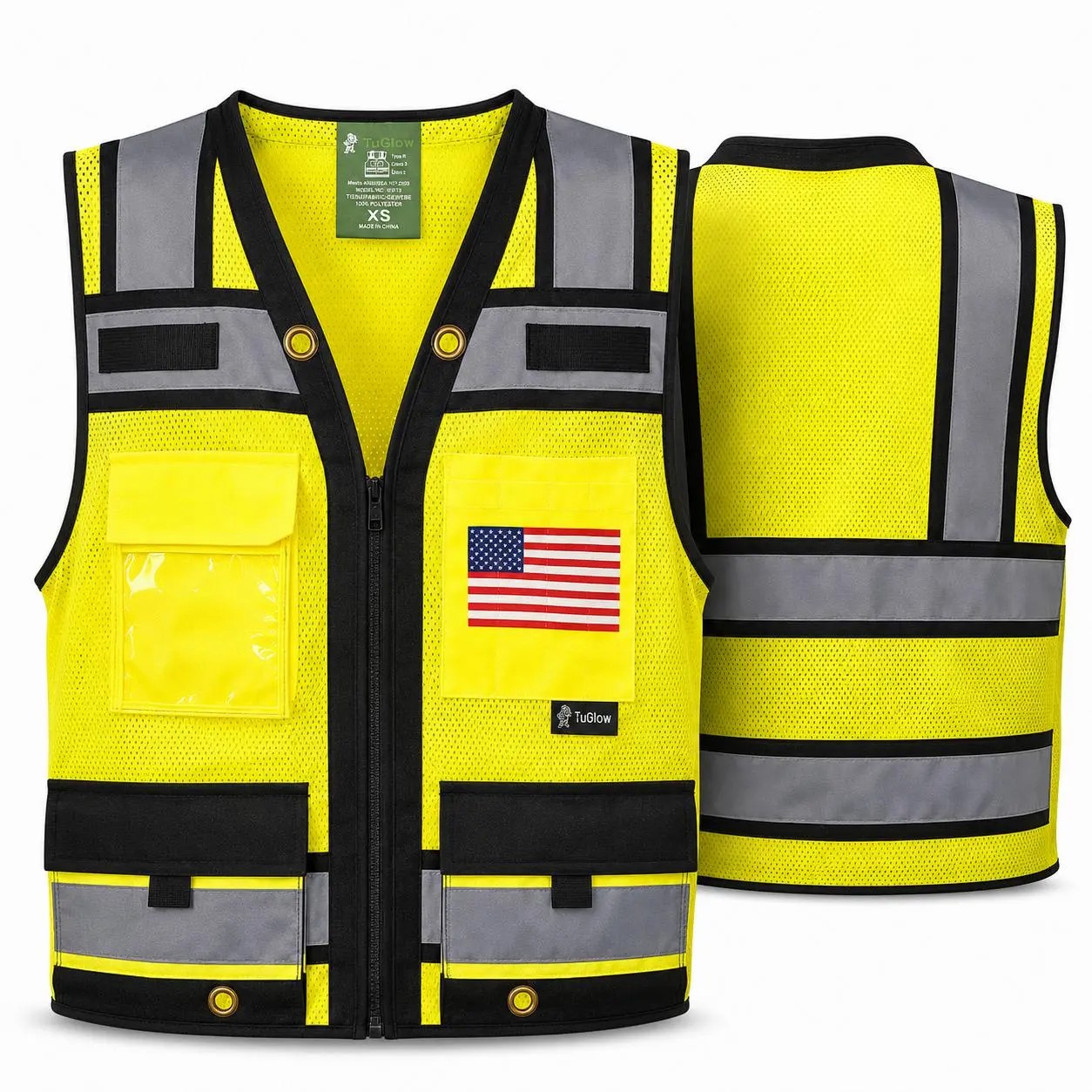 4-Pack Hi-Vis Safety Vest Only $21 | Reflective Mesh Vest with Flag & Utility Pockets
