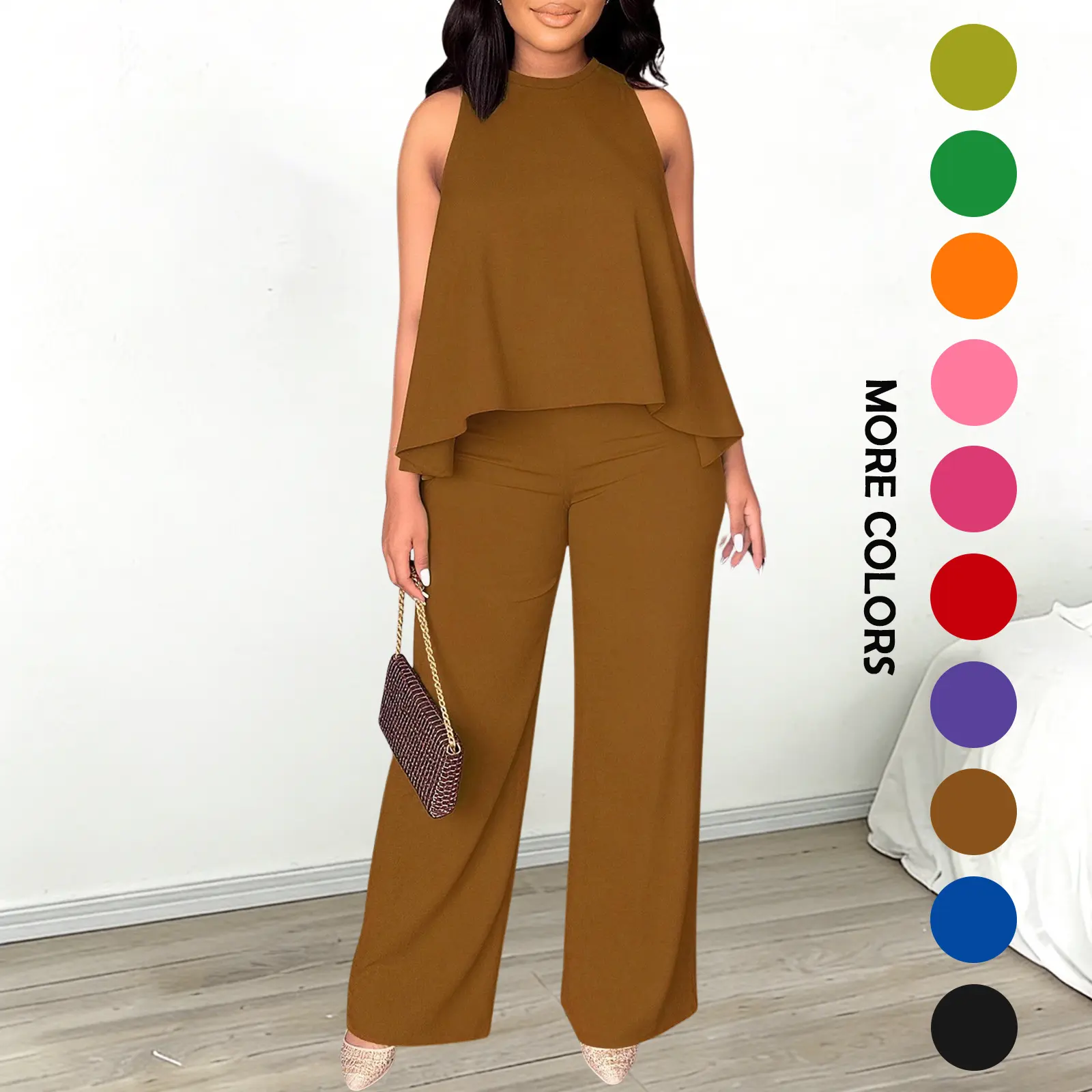 Summer Sleeveless Capri Top & Wide-Leg Pant Set