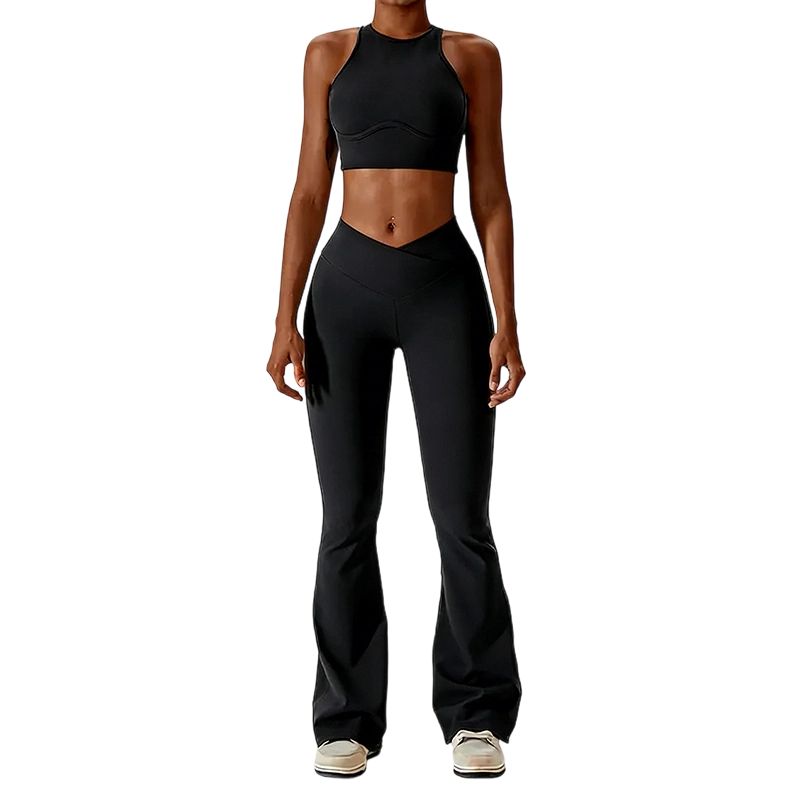 High-waisted seamless sweatpants paired with a padded elastic bra two-piece set