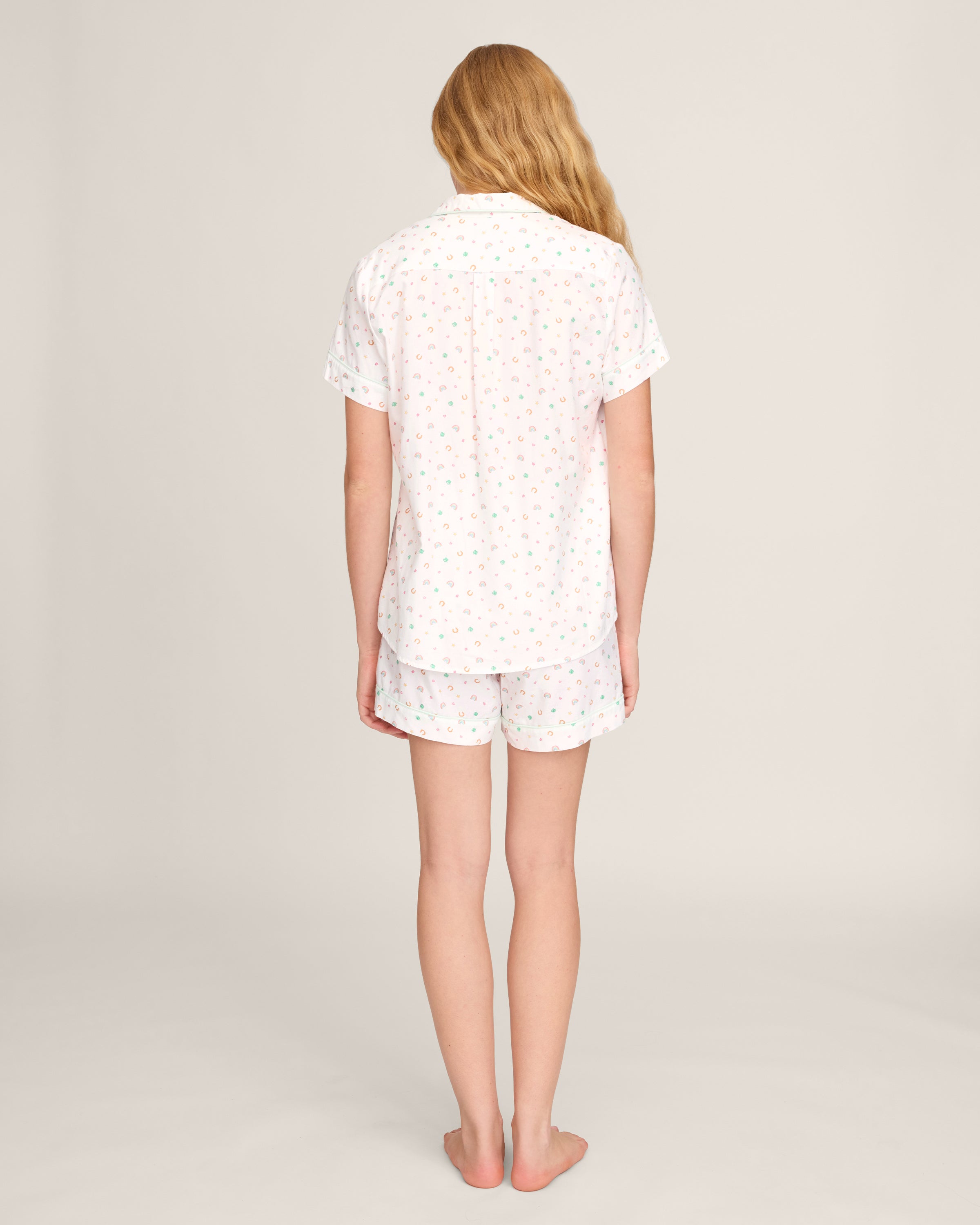 Women's Twill Short Sleeve Short Set in Good Luck Charms