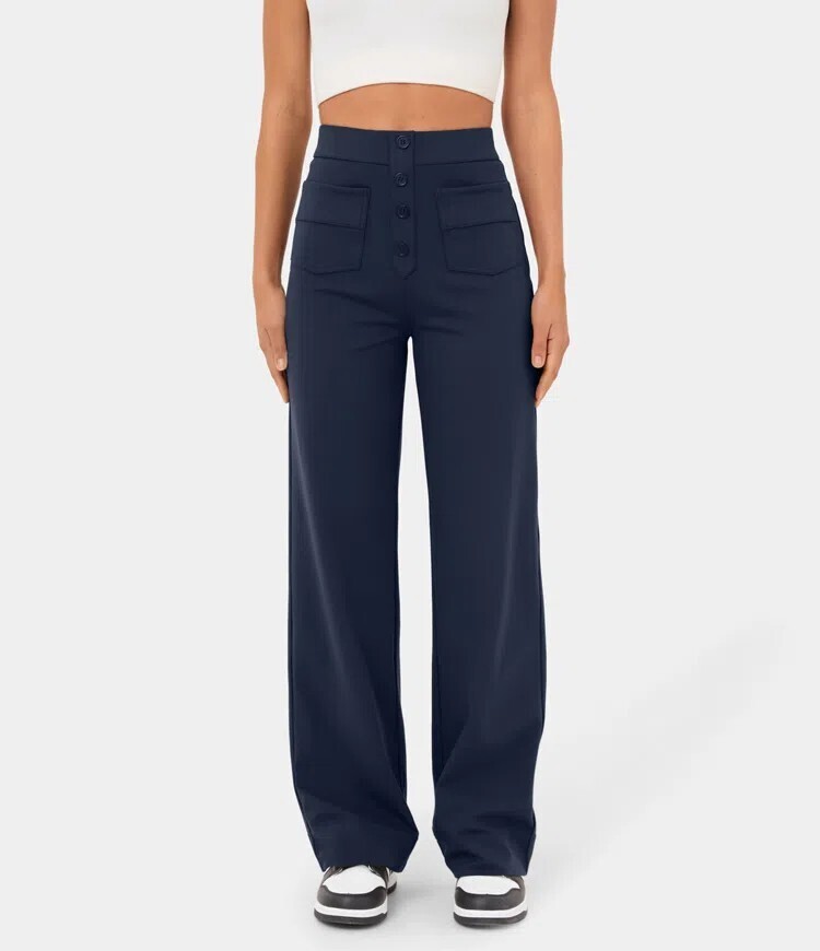🔥Last Day 49% OFF🔥High Waisted Button Multiple Pockets Straight Leg Casual Pants