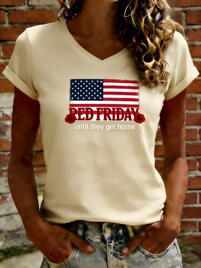 Women's Casual Red Friday Print Short-Sleeve T-Shirt