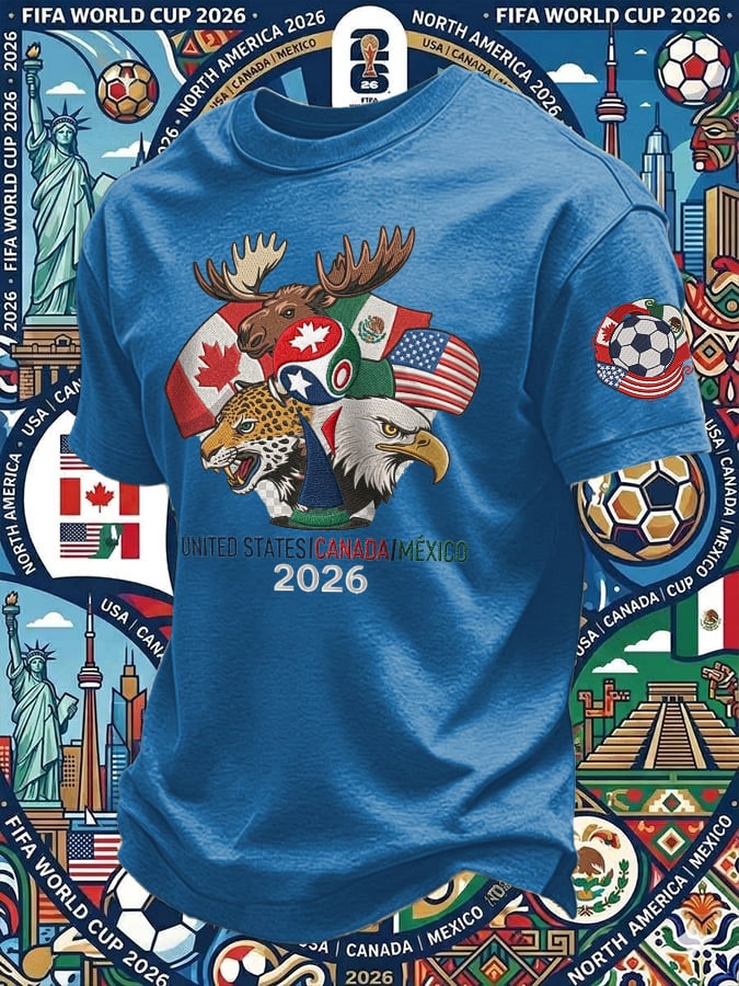 Men's Retro 2026 Soccer Mexico United States Canada Print T-Shirt
