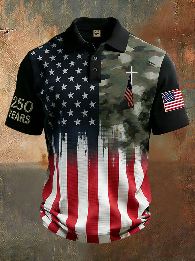 Men'S Independence Day Retro Casual Printed Polo Shirt Short Sleeve