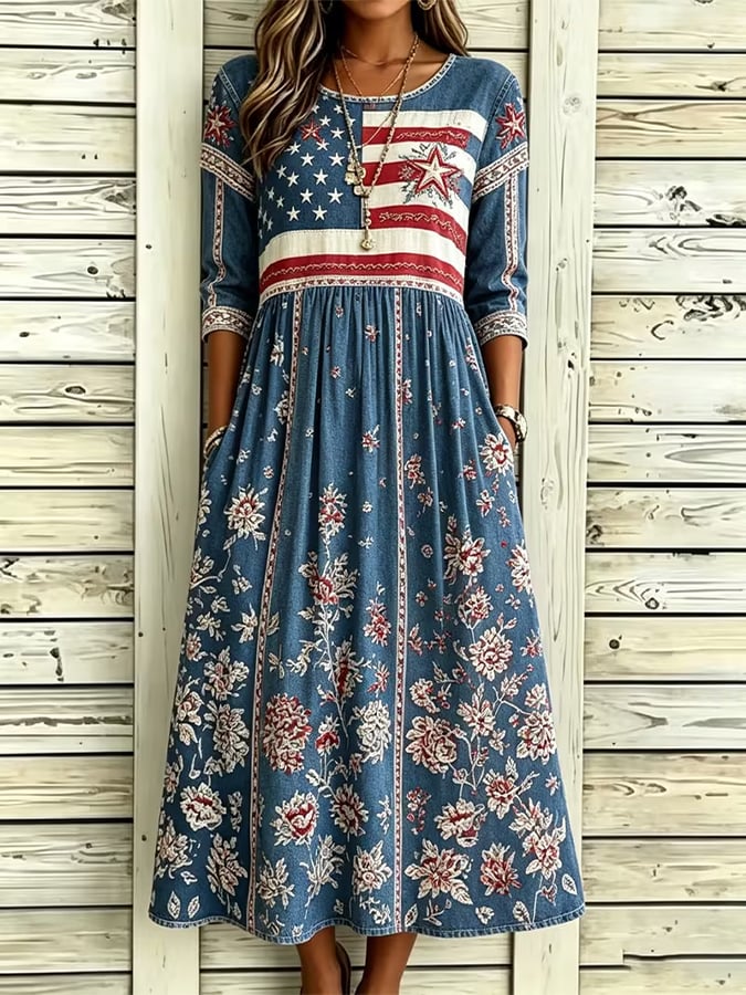 Women's Loose-Fit Independence Day Print Dress