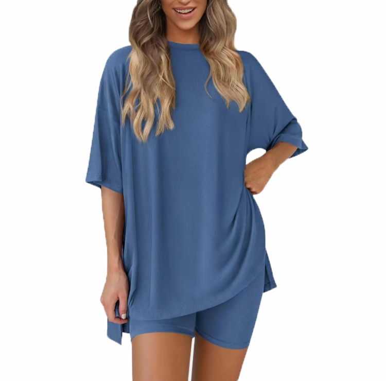 Women's Printed Casual Sporty Round Neck Drawstring Short Sleeve and Long Pants Two-Piece Set