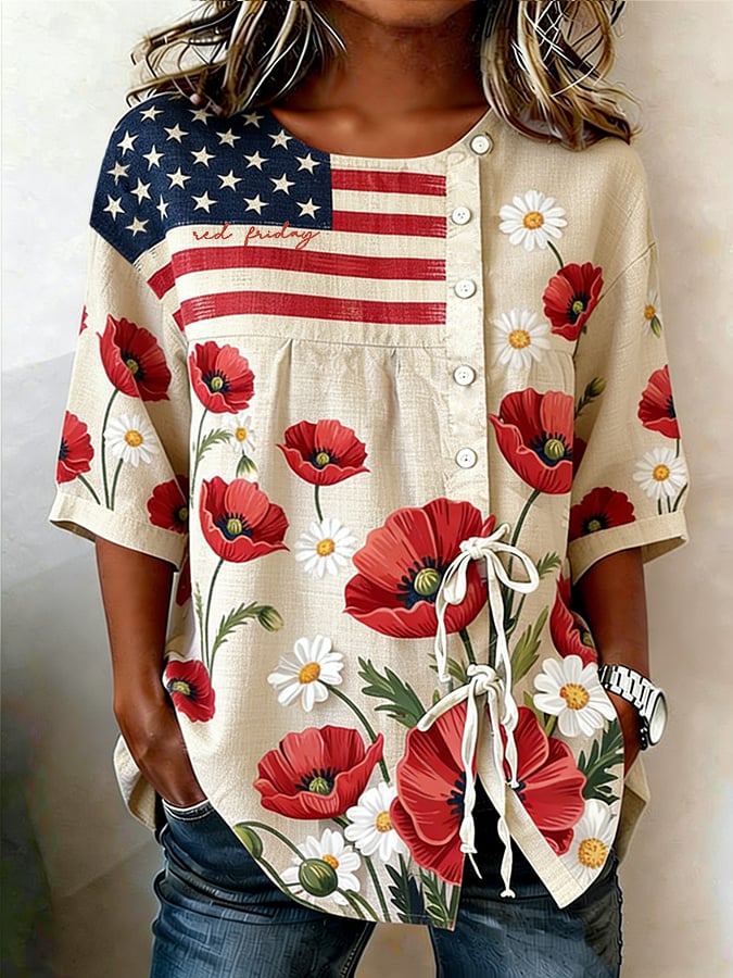 Women's Vintage Red Friday Printed Top