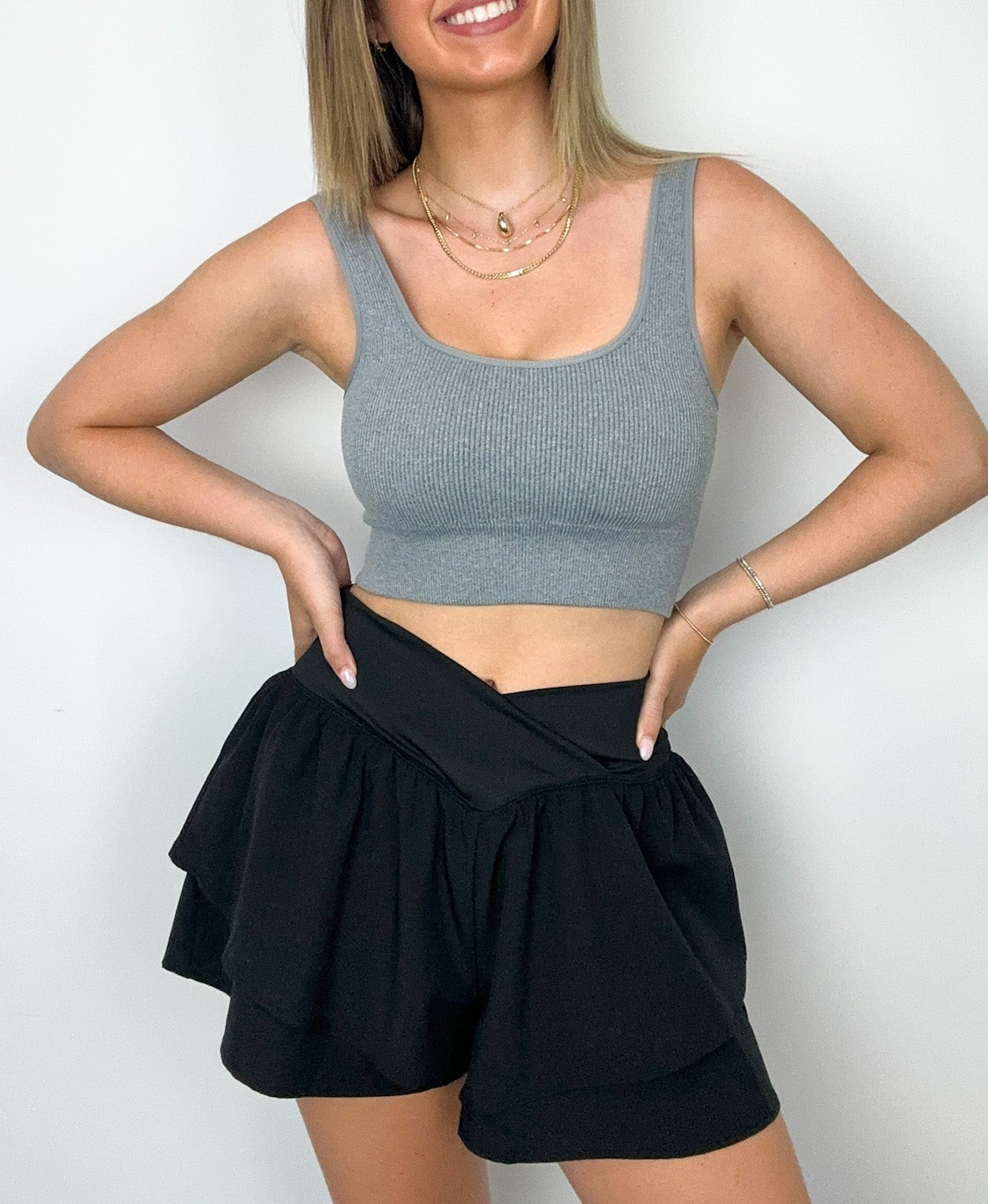 Ribbed Square Neck Cropped Bra Top