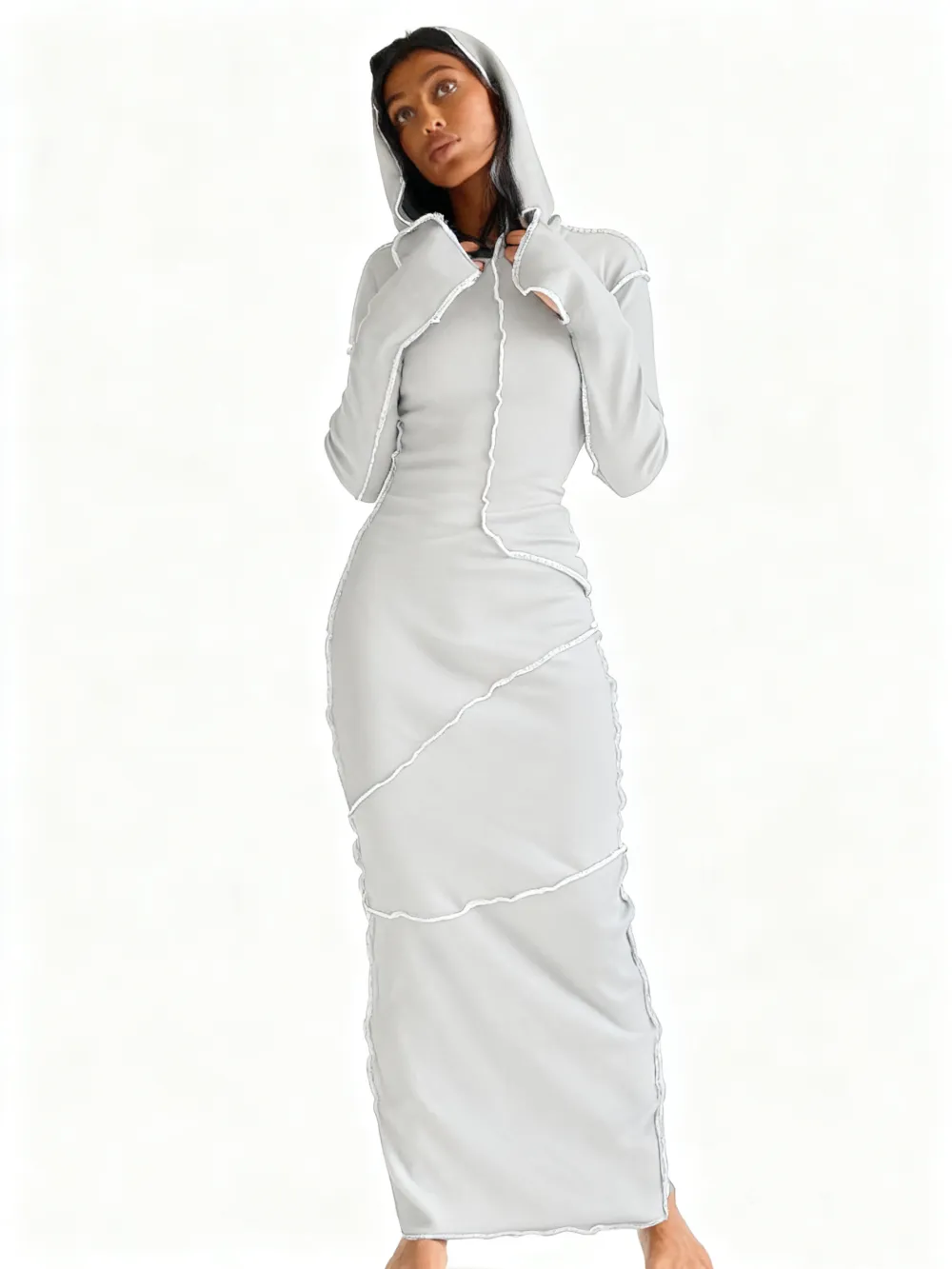 Women's Fall Winter Drop Shoulder Bodycon Hooded Dress