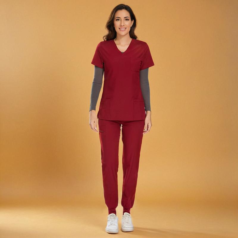 Set for Women - Stretch V-Neck Scrub Top & Jogger Pant with 8 Pockets COZY SCRUBS