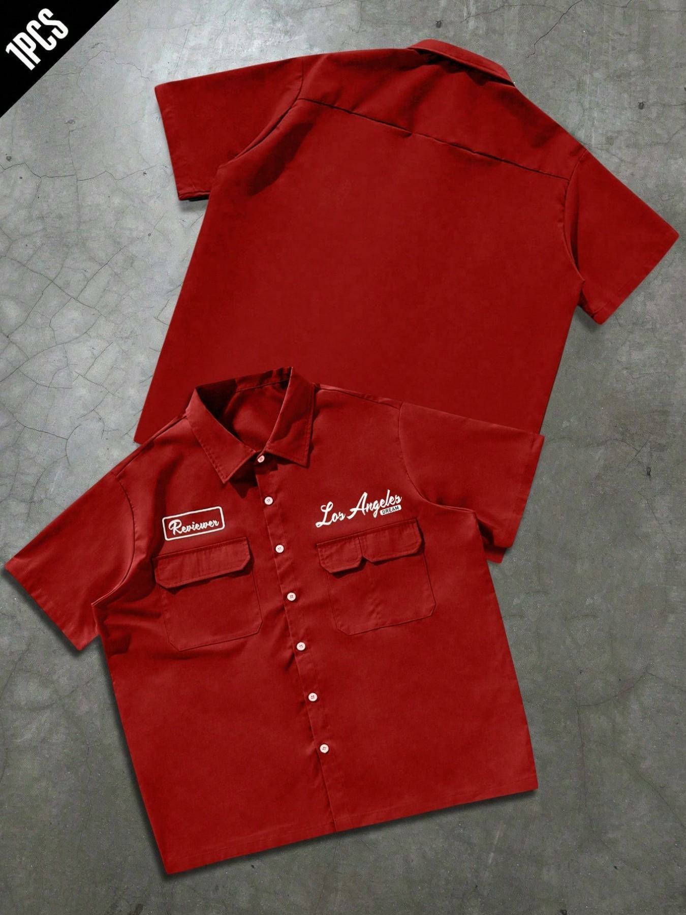 Men's Plus Size Casual Loose Fit Work Shirt, Button Front, Square Short Sleeve, Multiple Pockets, Urban Style, Perfect Gift