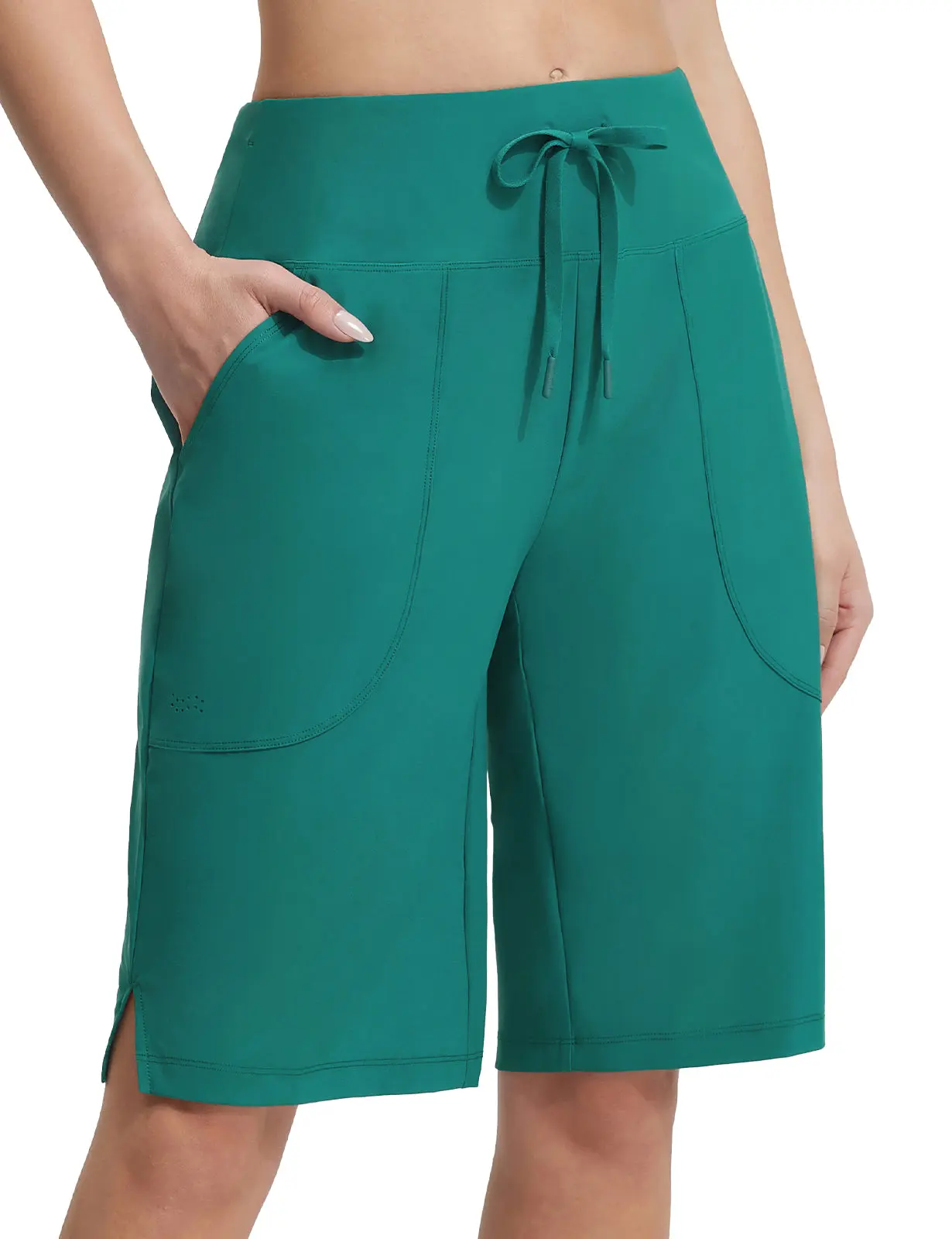 Women's High Waist Swim Shorts – Knee Length Bermuda Bottoms with Liner & Pockets, Quick Dry Stretch Swimwear for Beach & Pool