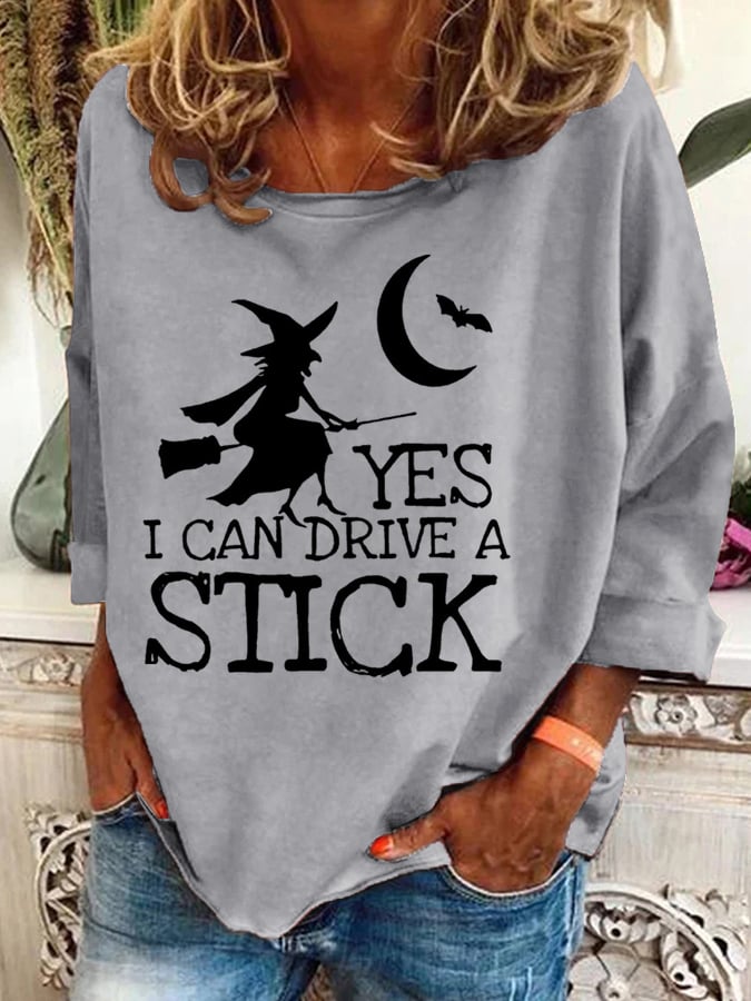 Women's Halloween Witch Print Crew Neck Sweatshirt
