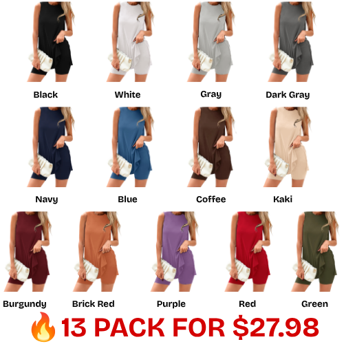 Sleeveless Crewneck Women's 2 Piece Sets Summer Matching Lounge Shorts Set Resort Airport Travel Outfit Split Hem Casual Clothes Basic Fitted Homewear