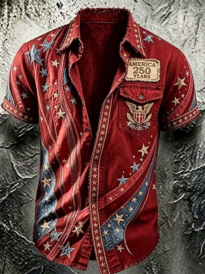Men's Casual Retro Print Short-Sleeve Shirt