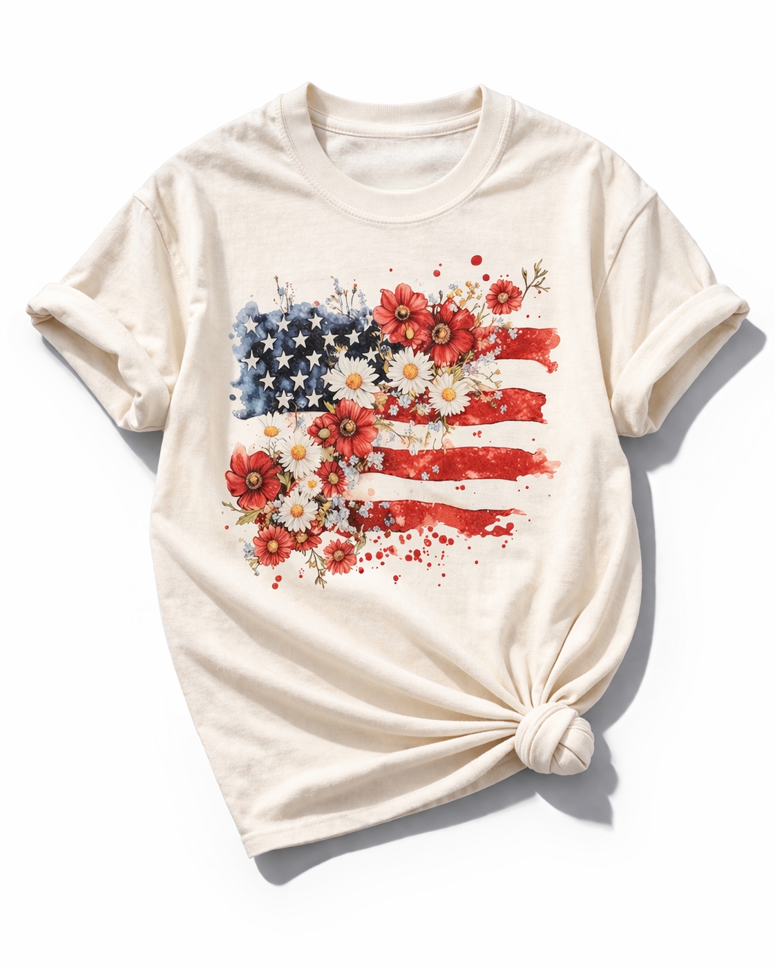 Plus/Reg Short Sleeve Floral American Flag Graphic Tee