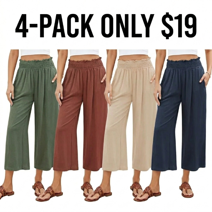 Women's High-Waisted Linen Blend Wide Leg Capri Pants