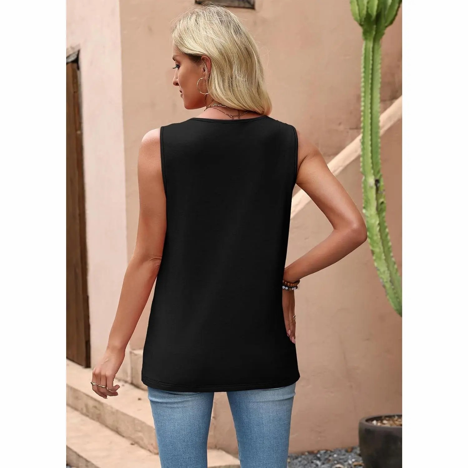 Tank Tops for Women Loose Fit Sleeveless Shirts V Neck Summer Clothes Ruched Women's Tees and Tanks Straight Hem Vneck