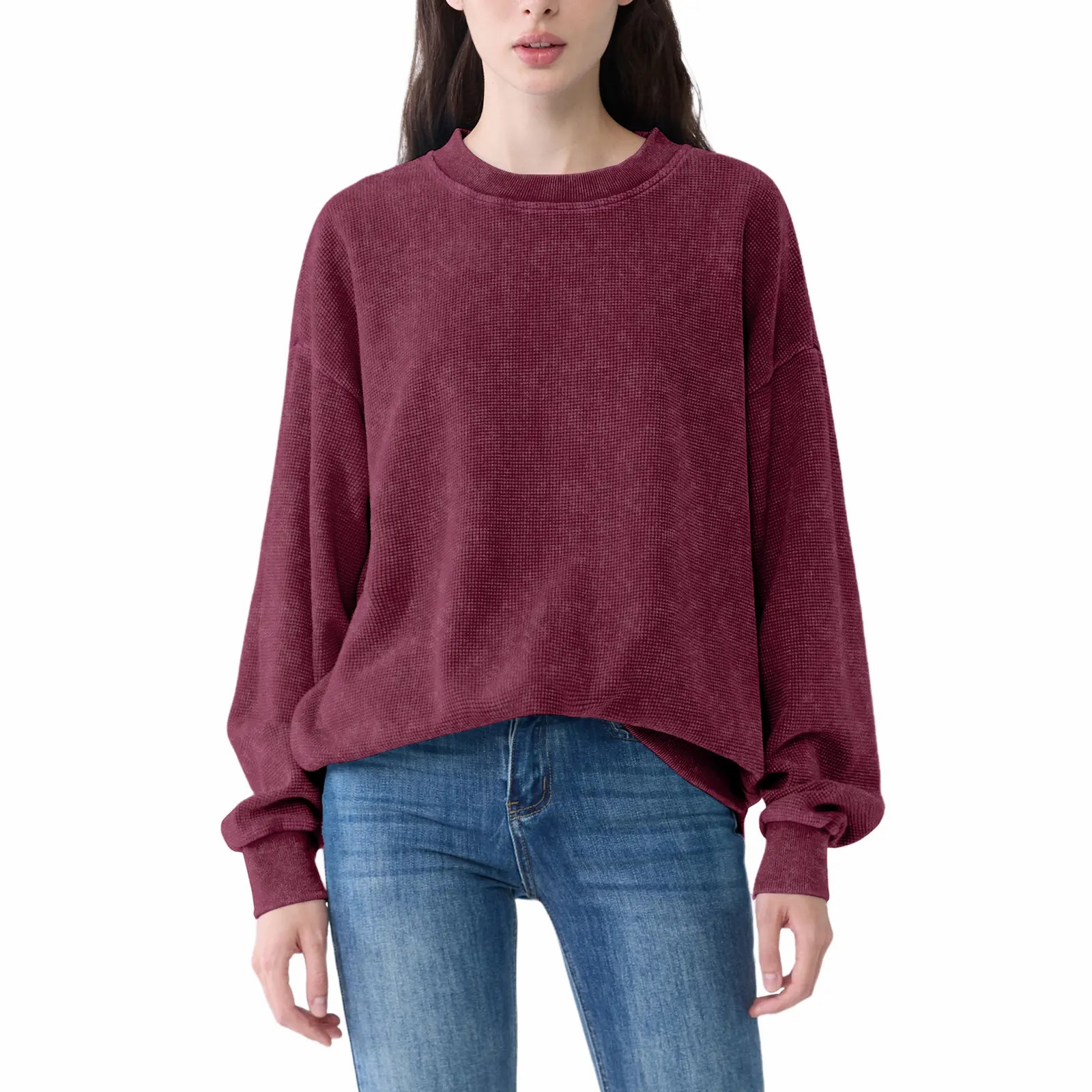 Unisex Acid Wash Oversized Sweatshirt – Loose Fit Cotton Vintage Crew Neck Pullover