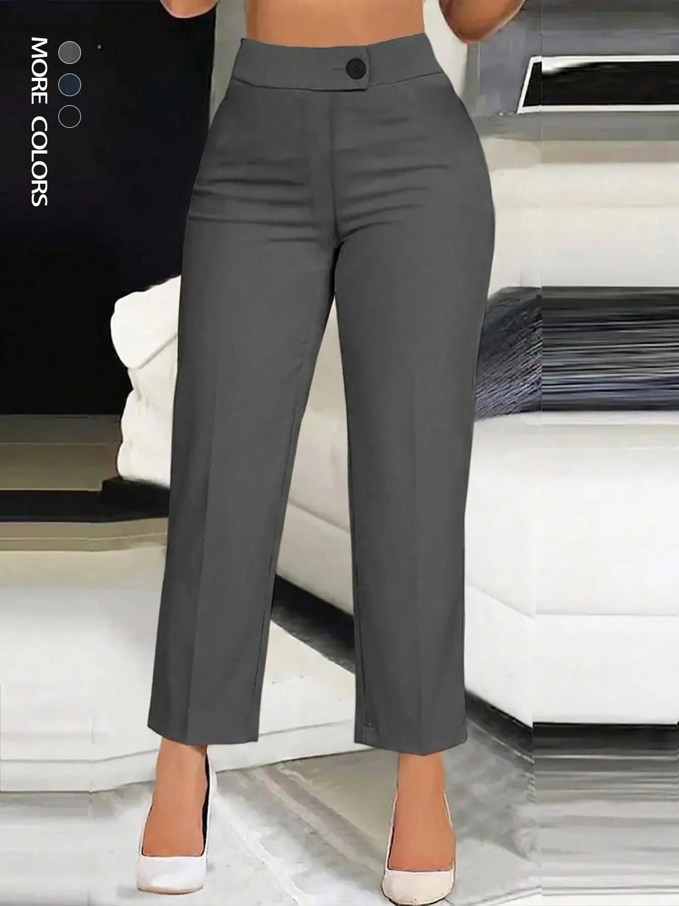 Women's Asymmetric Waistband Solid-Color Casual Trousers